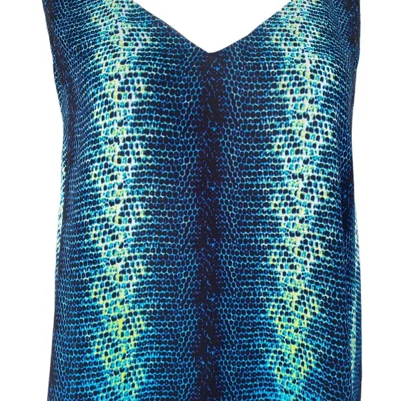 Worthington Blue Green Snakeskin Print Handkerchief Hem Sleeveless Tank Blouse S - Picture 3 of 14